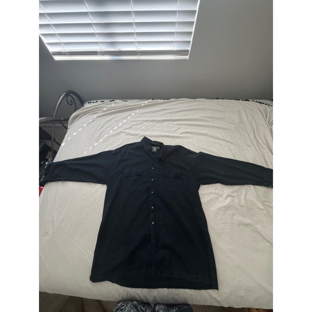 Vintage Black Denim Shirt Workwear Overshirt American Blue Cotton XL Long Sleeve